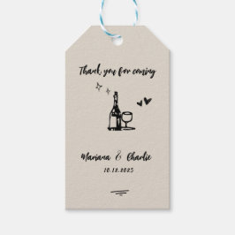 Etiqueta Para Presente Casamento Ilustrado Desenhado à Mão em Cinza Retro