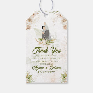 Etiqueta Para Presente Casamento Islâmico Floral Verde e Beige Obrigado E