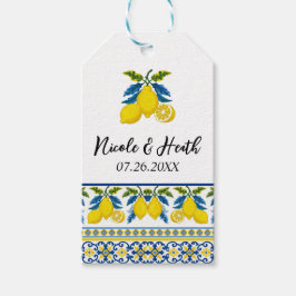 Etiqueta Para Presente Casamento Mediterrâneo Aquarela Limão Amarelo Azul