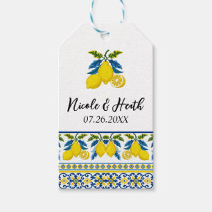 Etiqueta Para Presente Casamento Mediterrâneo Aquarela Limão Amarelo Azul