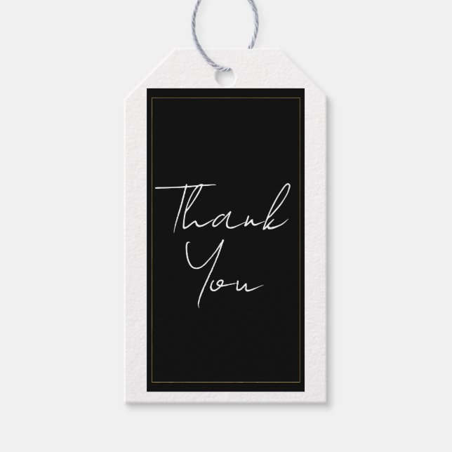 Etiqueta Para Presente Casamento Minimalista Moderno Preto Branco Dourado (Frente)