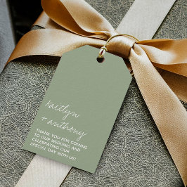Etiqueta Para Presente Casamento Minimalista Verde do Script Moderno