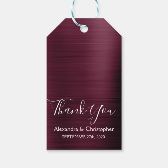 Etiqueta Para Presente Casamento Moderno da Burgundy Cranberry Obrigado (Frente)