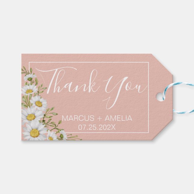 Etiqueta Para Presente Casamento Moderno de Blush & White Daisies (Frente (horizontal))