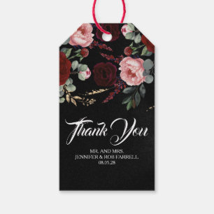 Etiqueta Para Presente Casamento Moderno Floral Vermelho Negro e Borgonha