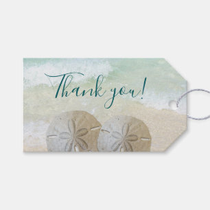Etiqueta Para Presente Casamento na Praia com Dólares de Areia Obrigado