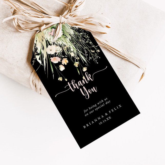 Etiqueta Para Presente Casamento Negra De Greenery Boho Wildflower Obriga (Criador carregado)