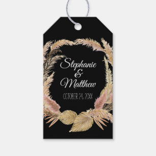 Etiqueta Para Presente Casamento Negro de Folhagem de Grama Rustic Boho P