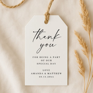 Etiqueta Para Presente Casamento Neutro De Script Obrigado Preto & Bran