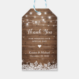 Etiqueta Para Presente Casamento no inverno Rustic String Lights Snowflak
