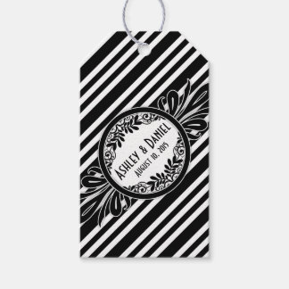 Etiqueta Para Presente Casamento Obrigado Black White Stripe Floral