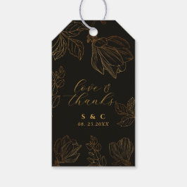Etiqueta Para Presente Casamento Preto Floral do Ouro Botânico Moderno