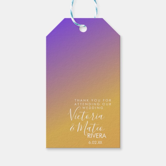 Etiqueta Para Presente Casamento Púrpura Amarelo Amarelo-Sol com Gradient (Frente)