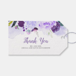 Etiqueta Para Presente Casamento Púrpura e Prata Floral de Aquarela