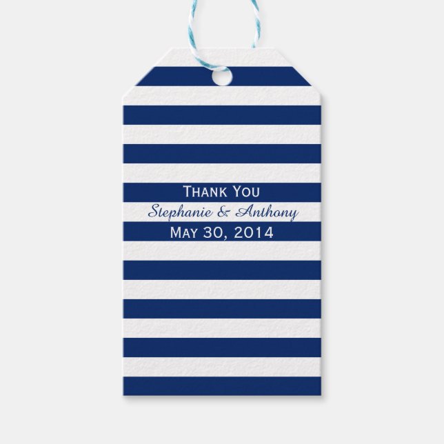 Etiqueta Para Presente Casamento Real Azul e Branco Strike Obrigado (Frente)