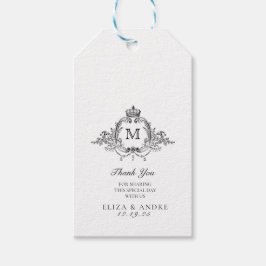 Etiqueta Para Presente Casamento Real Crest Elegante Wreath Monograma