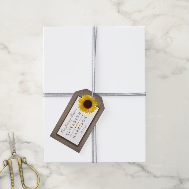 Etiqueta Para Presente Casamento Russo De Girassol E Burlap (Com cordão)