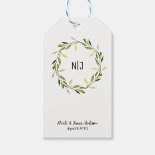 Etiqueta Para Presente Casamento Russo Dourado de Folha Verde Botânica