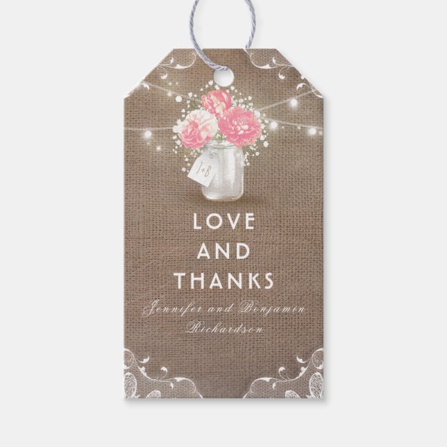 Etiqueta Para Presente Casamento Rustic Burlap Mason Jar (Frente)