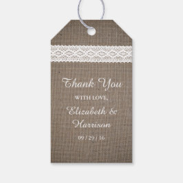 Etiqueta Para Presente Casamento Rustic Burlap & Vintage White Lace