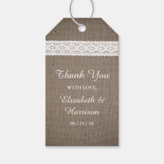 Etiqueta Para Presente Casamento Rustic Burlap & Vintage White Lace