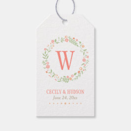 Etiqueta Para Presente Casamento Rustic Coral Pink e Green Floral Wreath