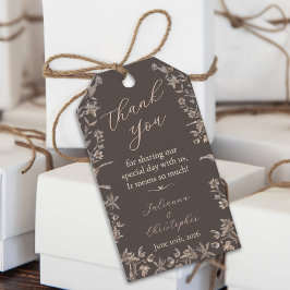 Etiqueta Para Presente Casamento Rustic Elegant Wildflower Mocha Script