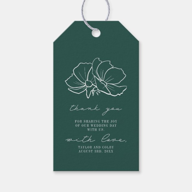 Etiqueta Para Presente Casamento Rustic Emerald Floral Obrigado Presente (Frente)