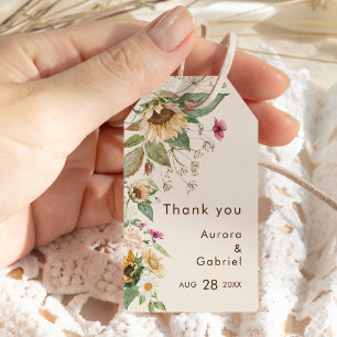 Etiqueta Para Presente Casamento Rustic Sunflower Beige Obrigado