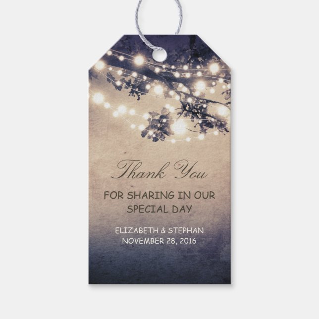 Etiqueta Para Presente Casamento Rustic Tree Brances Lights (Frente)
