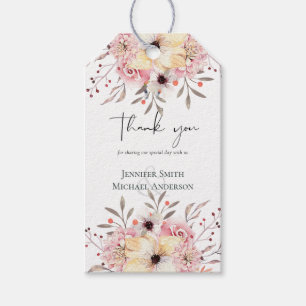 Etiqueta Para Presente Casamento Rústico com Flores Rosadas e Salvia