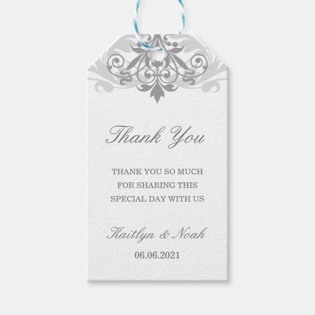 Etiqueta Para Presente Casamento Silver Clássico e Elegante Obrigado (Frente)