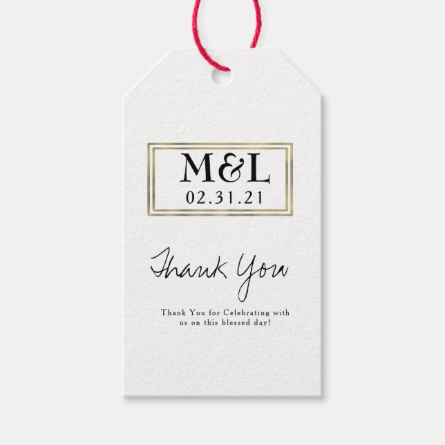 Etiqueta Para Presente Casamento Simples Obrigado Forte Dourada Quadrada (Frente)