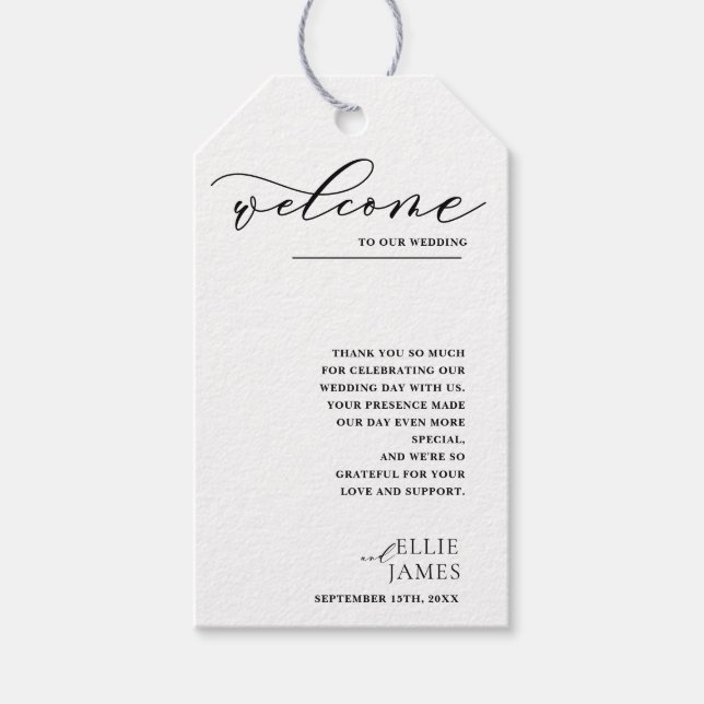 Etiqueta Para Presente Casamento Simples Preto e Branco Moderno Obrigado (Frente)