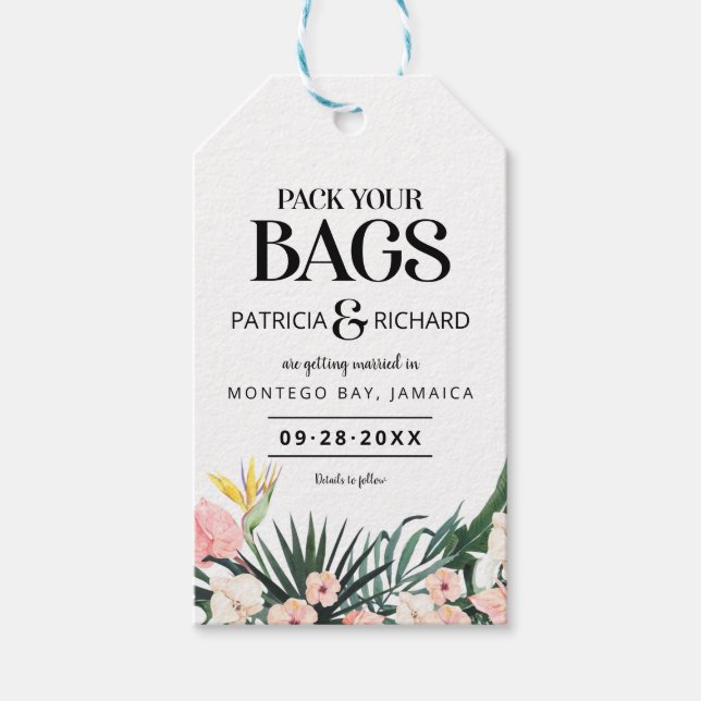 Etiqueta Para Presente Casamento Tropical De Destino Salvar A Data (Frente)