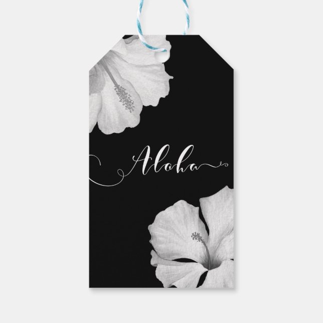 Etiqueta Para Presente Casamento Tropical Negra de Hibiscus Branco - Favo (Verso)
