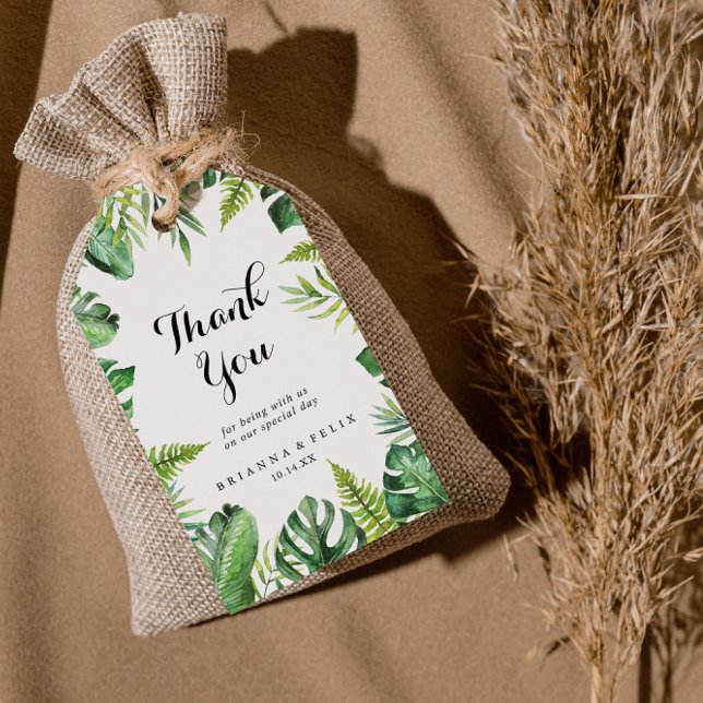 Etiqueta Para Presente Casamento Tropical Verde de Destino Obrigado (Criador carregado)
