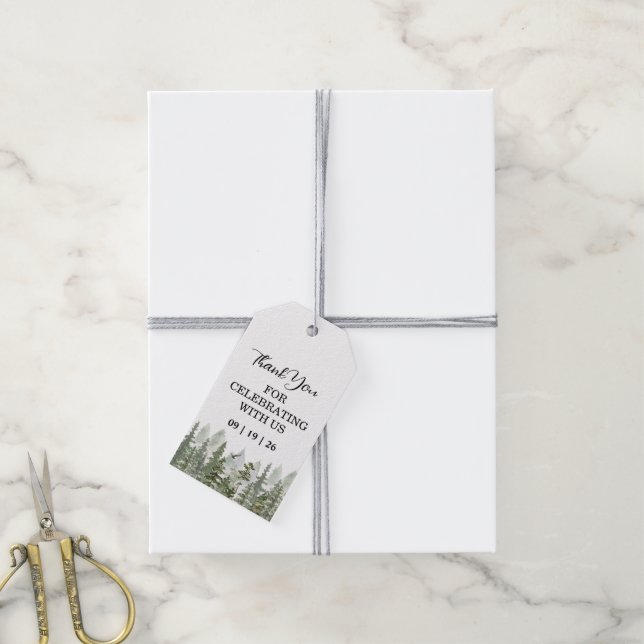 Etiqueta Para Presente Casamento Verde Floresta Rústica de Madeira  (Com cordão)