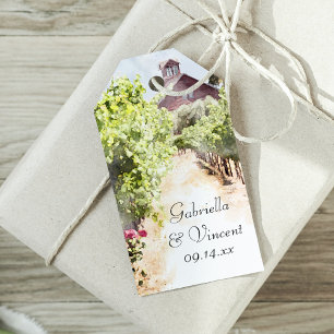Etiqueta Para Presente Casamento Vineyard e Red Barn Watercolor