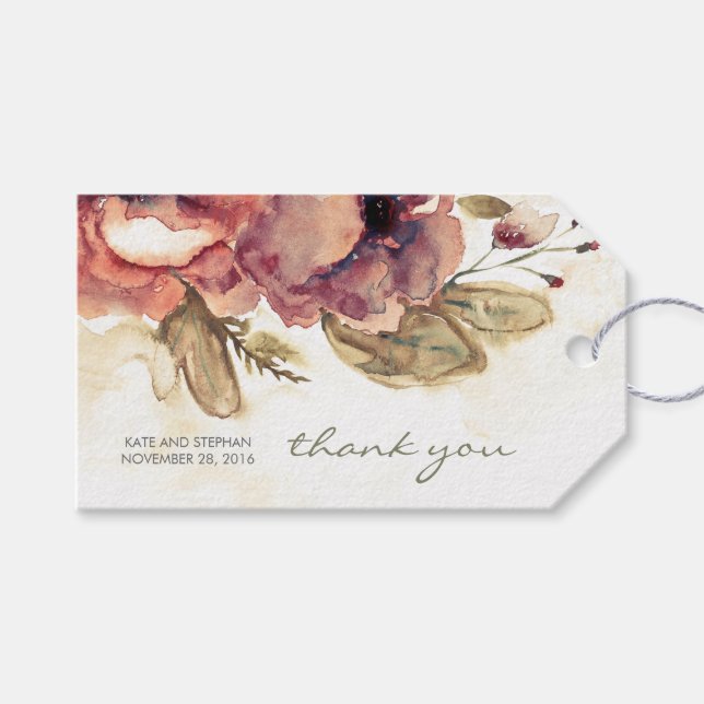 Etiqueta Para Presente Casamento vintage de Flores de Aquarela (Frente (horizontal))