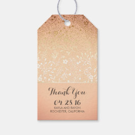 Etiqueta Para Presente Casamento vintage Floral Dourado e brilhante Obrig