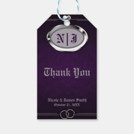 Etiqueta Para Presente Casamento Vintage Gótico de Halloween Prata e Roxo