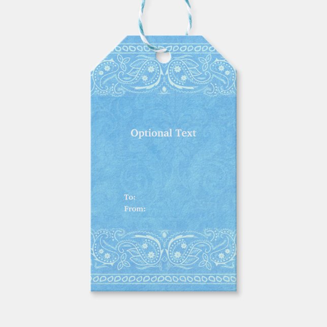 Etiqueta Para Presente Casamento Western Country Paisley Rústico Azul (Frente)