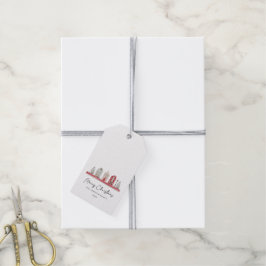 Etiqueta Para Presente Casas bonitas em Cores de Natal Tradicionais