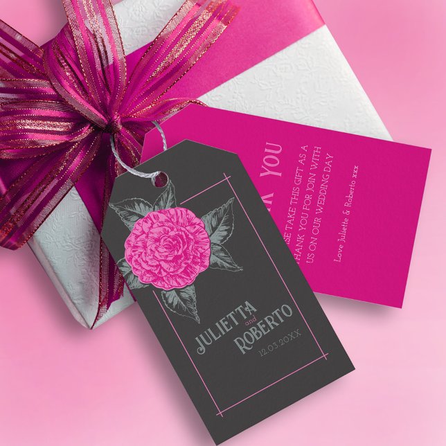 Etiqueta Para Presente Casas de camélia cor-de-rosa, cinza castanha (Criador carregado)