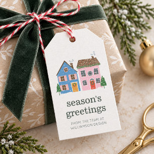 Etiqueta Para Presente Casas de Natal Retro Fofo Nome de Férias Corporati
