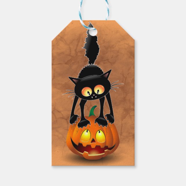 Etiqueta Para Presente Cat Halloween Personagem de desenho animado assust (Frente)