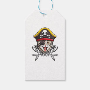 Etiqueta Para Presente Cat Pirata Capitão Men Jolly Roger Flag Skull E