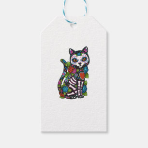 Etiqueta Para Presente Cat Sugar Skull México Calavera Dia De Los Muertos