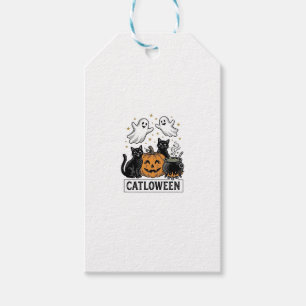 Etiqueta Para Presente Catloween Vintage Fantasma Gato Camisa Halloween D